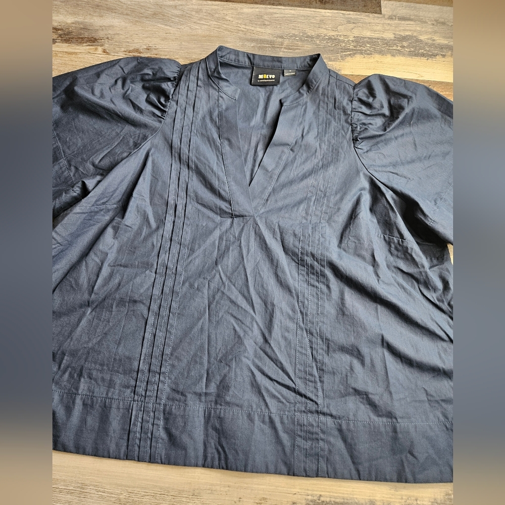 Maeve By Anthro Navy Blue Women's Poplin Pintuck Blouse Size 1X - Picture 7 of 12